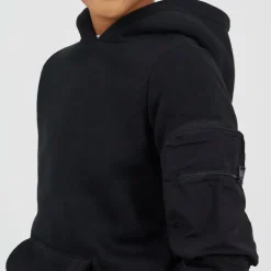 Boys Pull Over Hoodie with Zip Sleeve Pocket and Kangaroo Pocket Label Detail