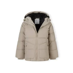 Boys quilted jacket with hood zip pockets grey