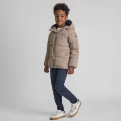 Boys quilted jacket with hood zip pockets grey