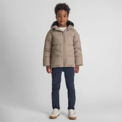 Boys quilted jacket with hood zip pockets grey