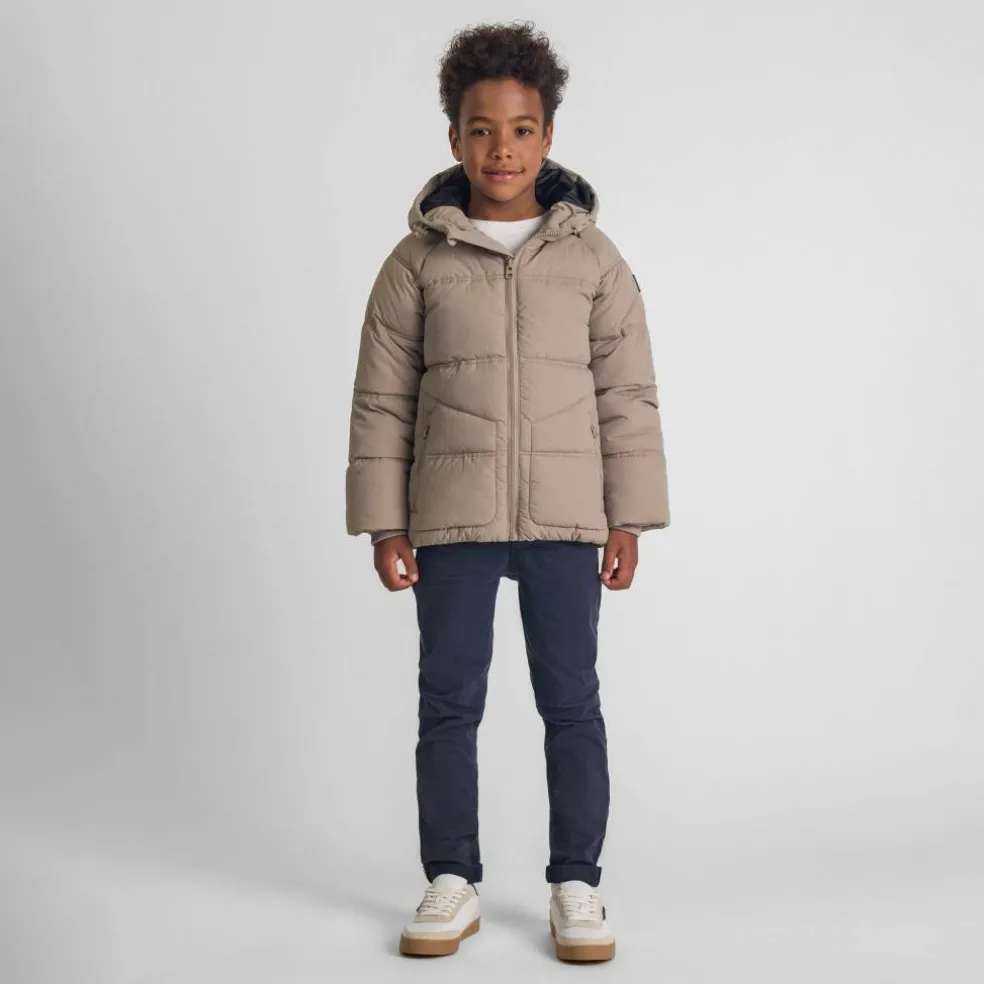 Boys quilted jacket with hood zip pockets grey
