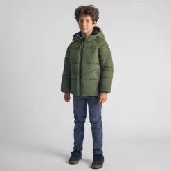 Boys quilted jacket with hood and zip pockets khaki