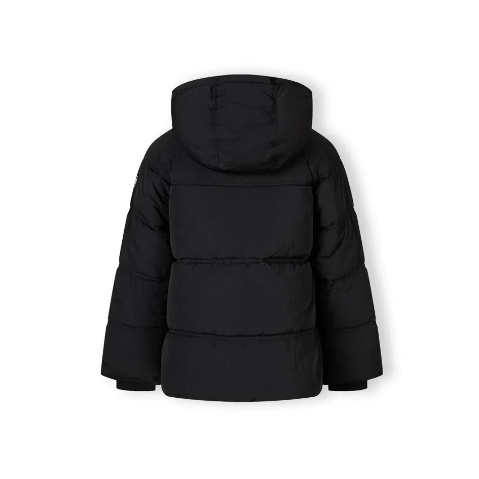 Boys quilted jacket with hood zip pockets black
