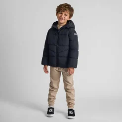 Boys quilted jacket with hood zip pockets black