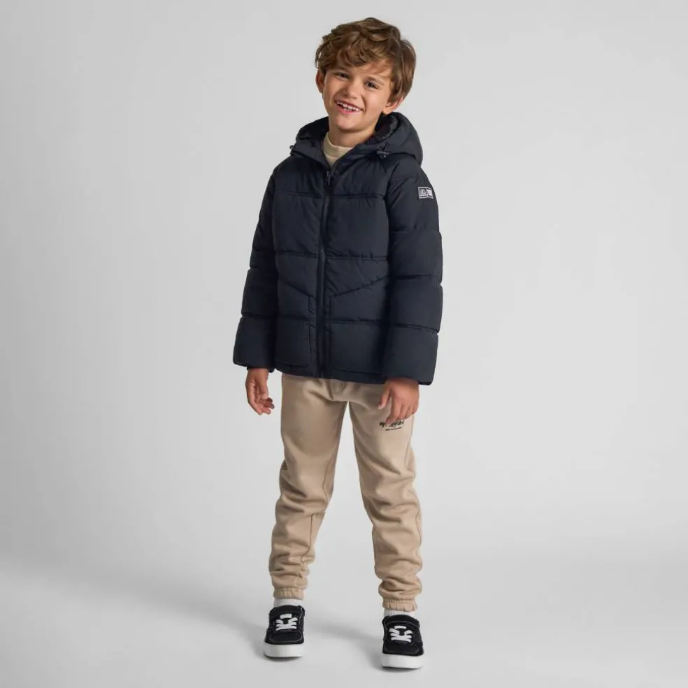 Boys quilted jacket with hood zip pockets black