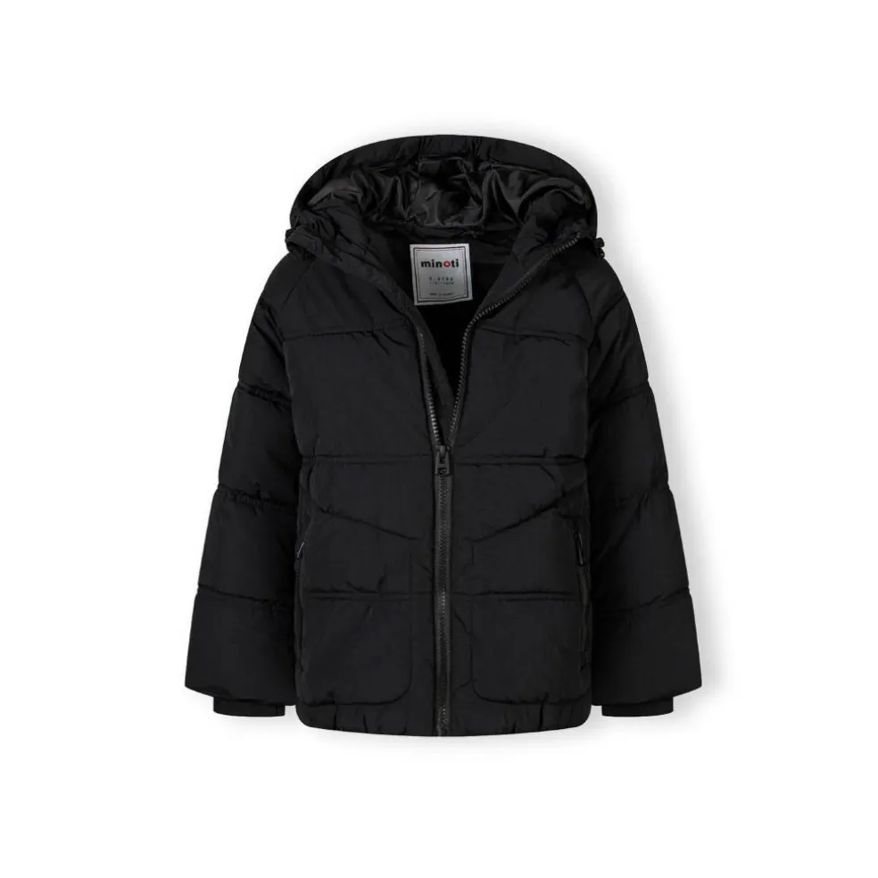 Boys quilted jacket with hood zip pockets black