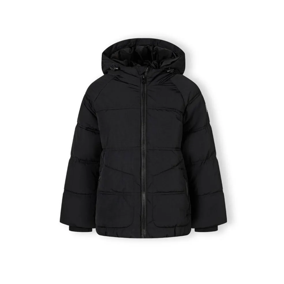 Boys quilted jacket with hood zip pockets black