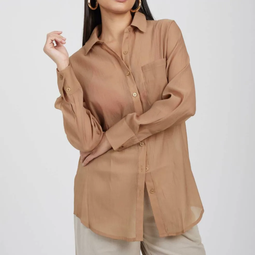Brave Womens Long Sleeve Plain Shirt with Chest Pocket