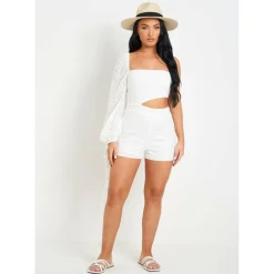 Broidery One Sleeve Playsuit