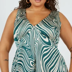 BS Plus Size A-line Mini Dress with Green Swirl Print