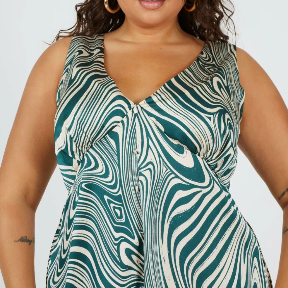 BS Plus Size A-line Mini Dress with Green Swirl Print