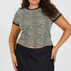 BS Plus Size Leopard Print T-shirt with Contrast Piping