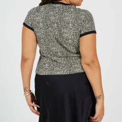 BS Plus Size Leopard Print T-shirt with Contrast Piping