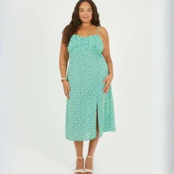 BS Plus Size Strappy Floral Midi Dress with Split Detail
