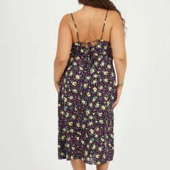 BS Plus Size Strappy Floral Midi Dress with Split Detail