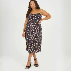 BS Plus Size Strappy Floral Midi Dress with Split Detail
