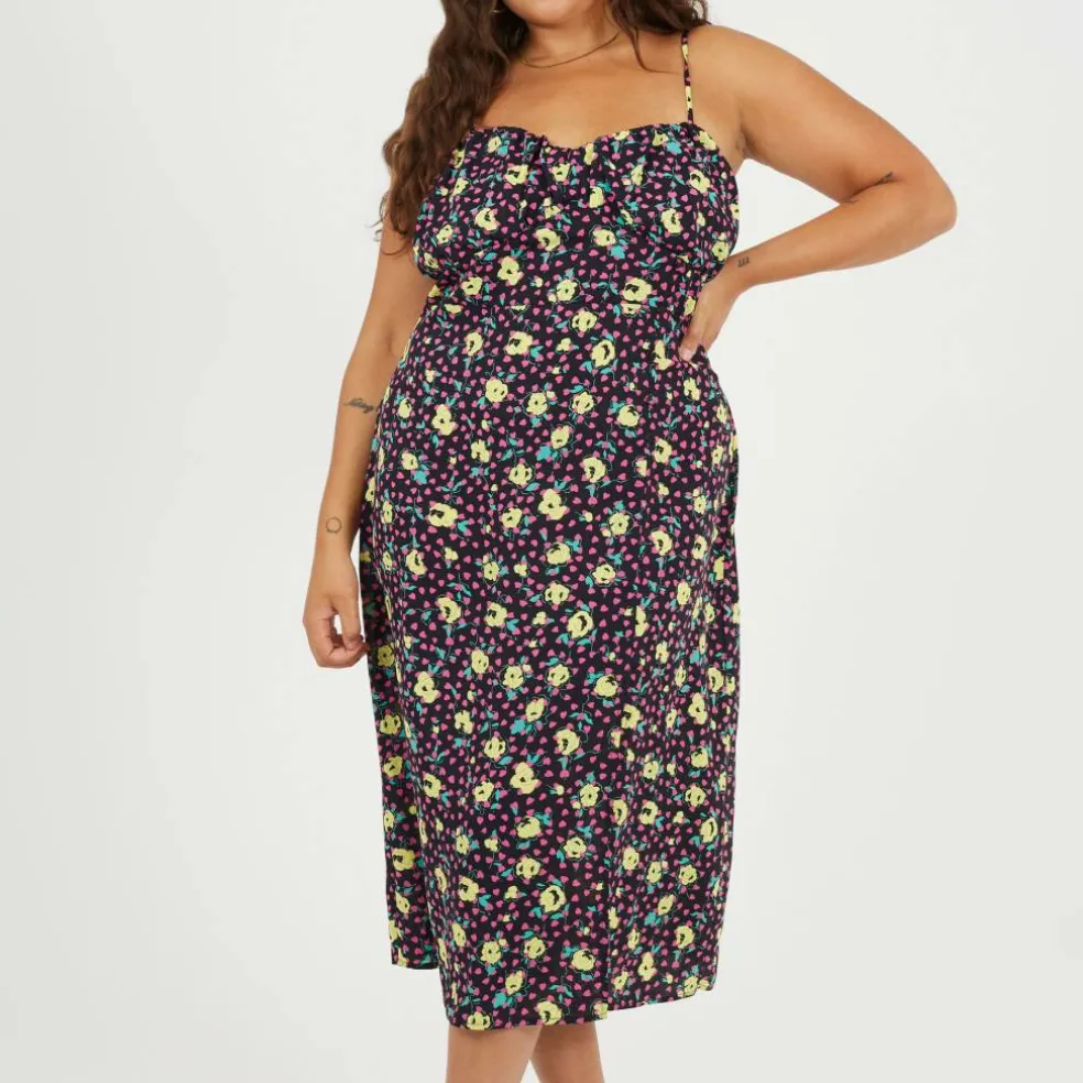 BS Plus Size Strappy Floral Midi Dress with Split Detail