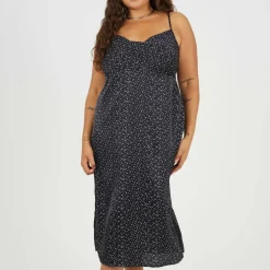 BS Plus Size Strappy Printed Midi Dress with Cowl Neck