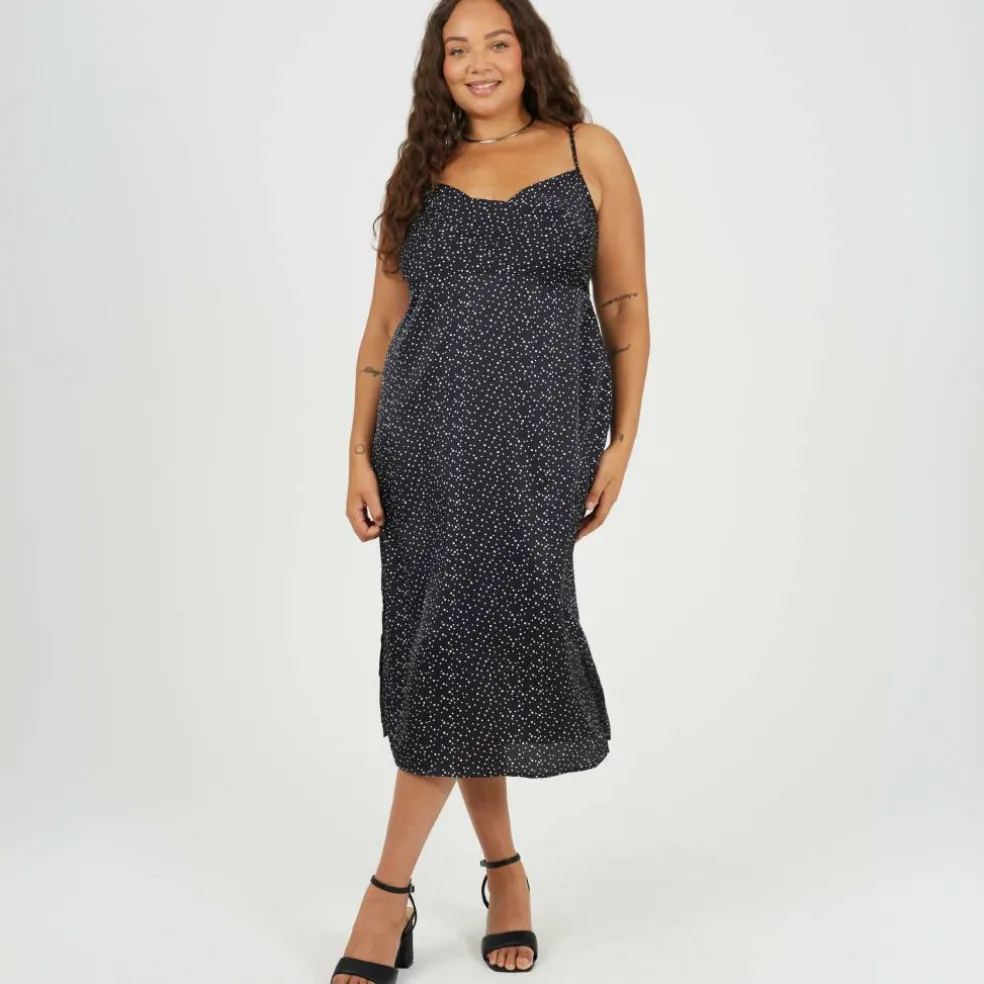BS Plus Size Strappy Printed Midi Dress with Cowl Neck