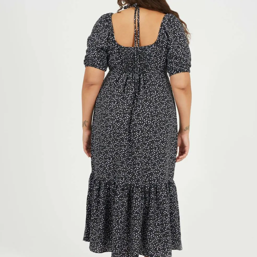 BS Plus Size Tiered Floral Midi Dress with Adjustable Sleeves