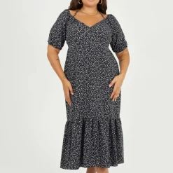 BS Plus Size Tiered Floral Midi Dress with Adjustable Sleeves