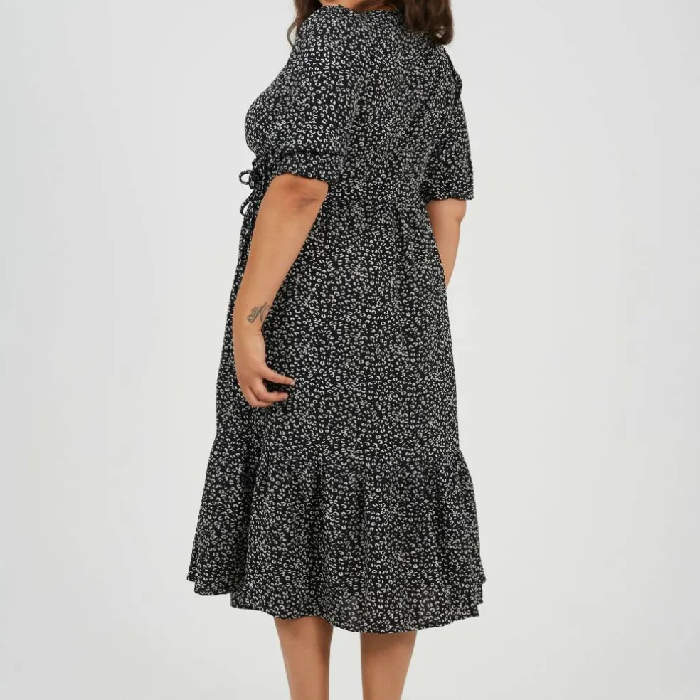 BS Plus Size Wrap Front Midi Dress with Puff Sleeves
