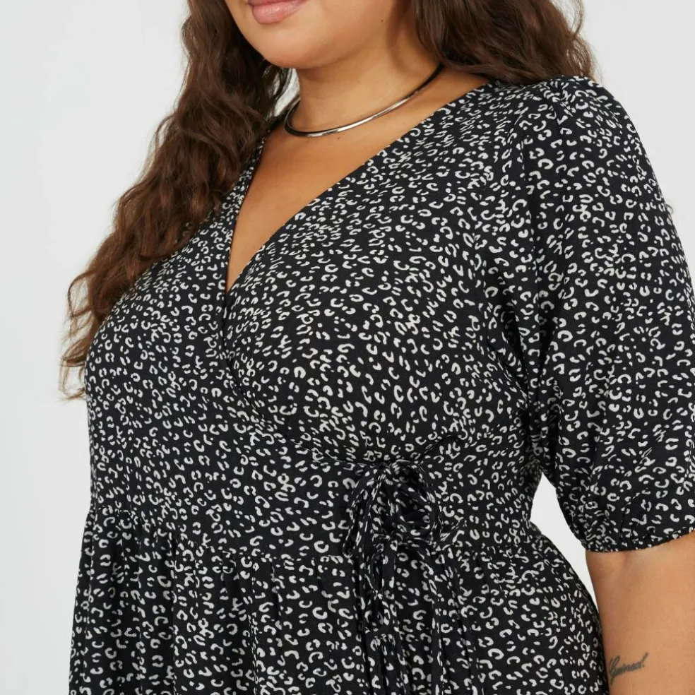 BS Plus Size Wrap Front Midi Dress with Puff Sleeves