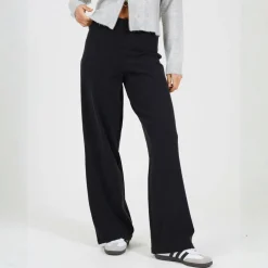 BS Womens Charcoal Ribbed Wide Leg Trousers