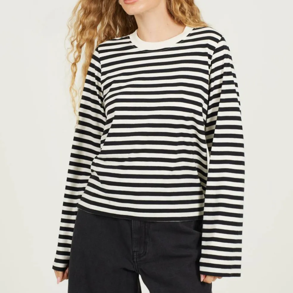 BS Womens Crew Neck Long Sleeve Striped Top