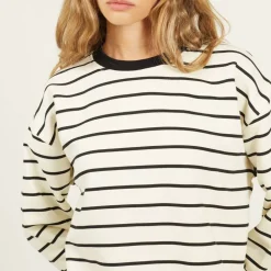 BS Womens Crew Neck Striped Sweatshirt with Contrast Neck