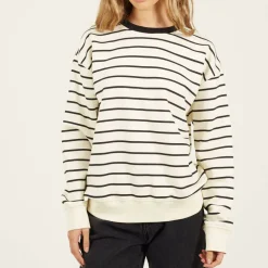 BS Womens Crew Neck Striped Sweatshirt with Contrast Neck