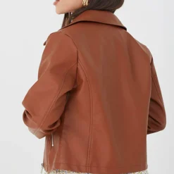BS Womens Faux Leather Tan Biker Jacket