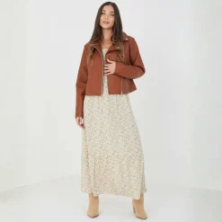 BS Womens Faux Leather Tan Biker Jacket
