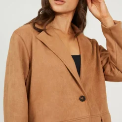 BS Womens Faux Suede Tan Blazer