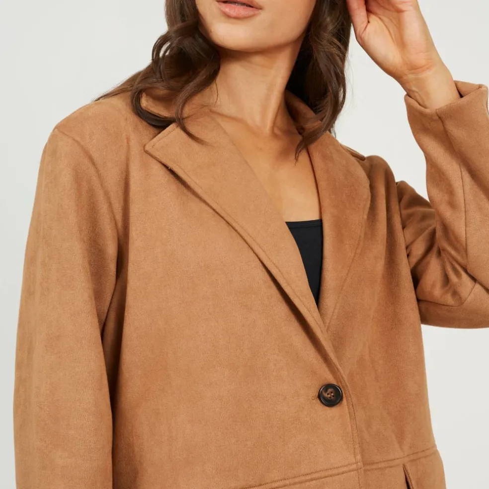 BS Womens Faux Suede Tan Blazer
