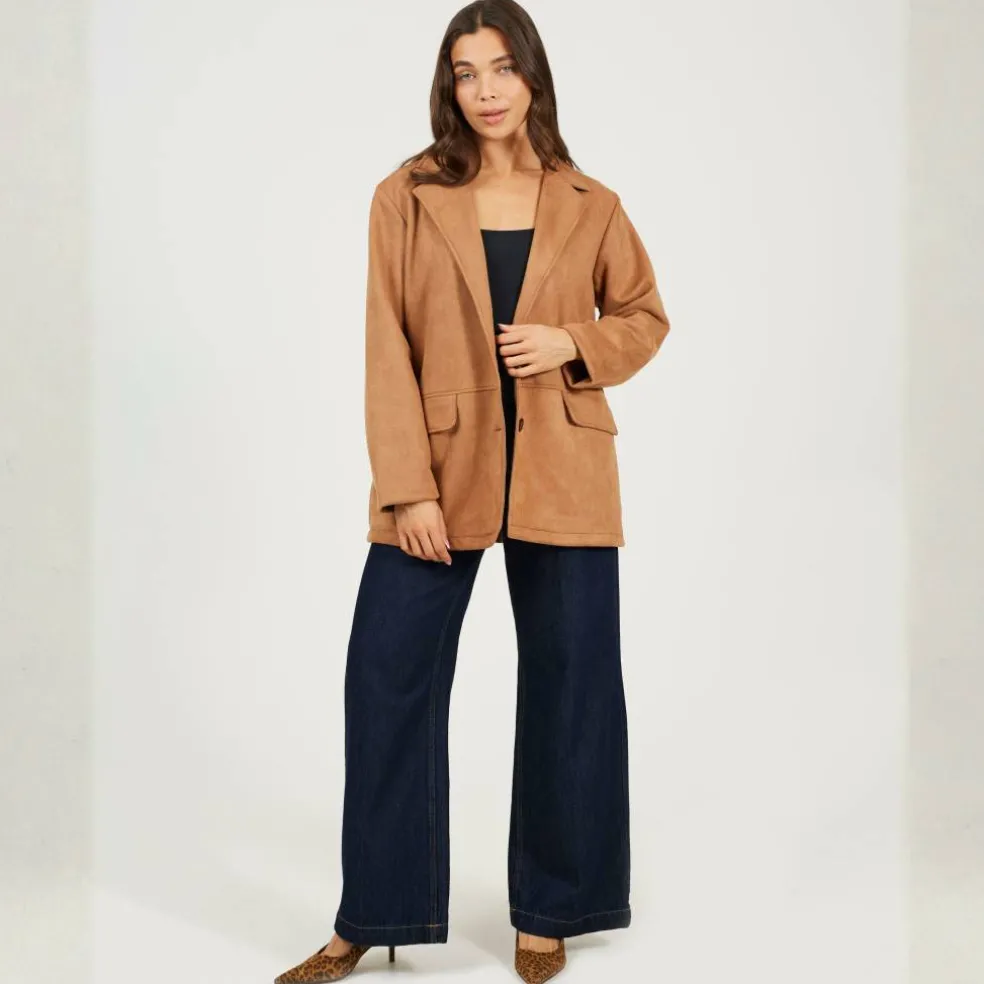 BS Womens Faux Suede Tan Blazer