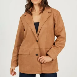 BS Womens Faux Suede Tan Blazer