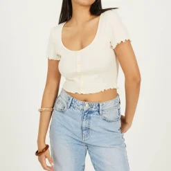 BS Womens Lettuce Hem Button Through T-shirt