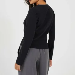 BS Womens Long Sleeve Ribbed Top with Button Down Front