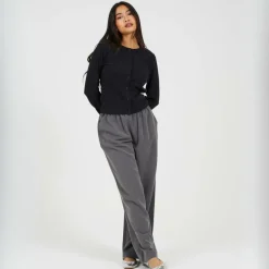 BS Womens Long Sleeve Ribbed Top with Button Down Front