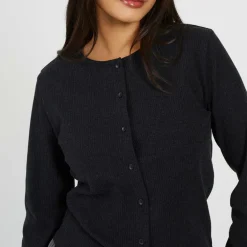 BS Womens Long Sleeve Ribbed Top with Button Down Front