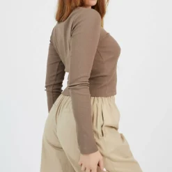 BS Womens Long Sleeve Ribbed Top with Round Neck