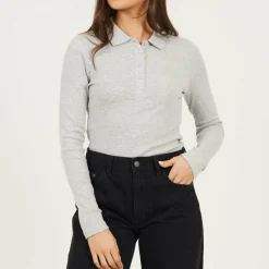 BS Womens Long Sleeve Ribbed Top with Collar