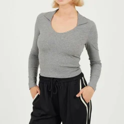 BS Womens Long Sleeve Scoop Neck Top with Collar