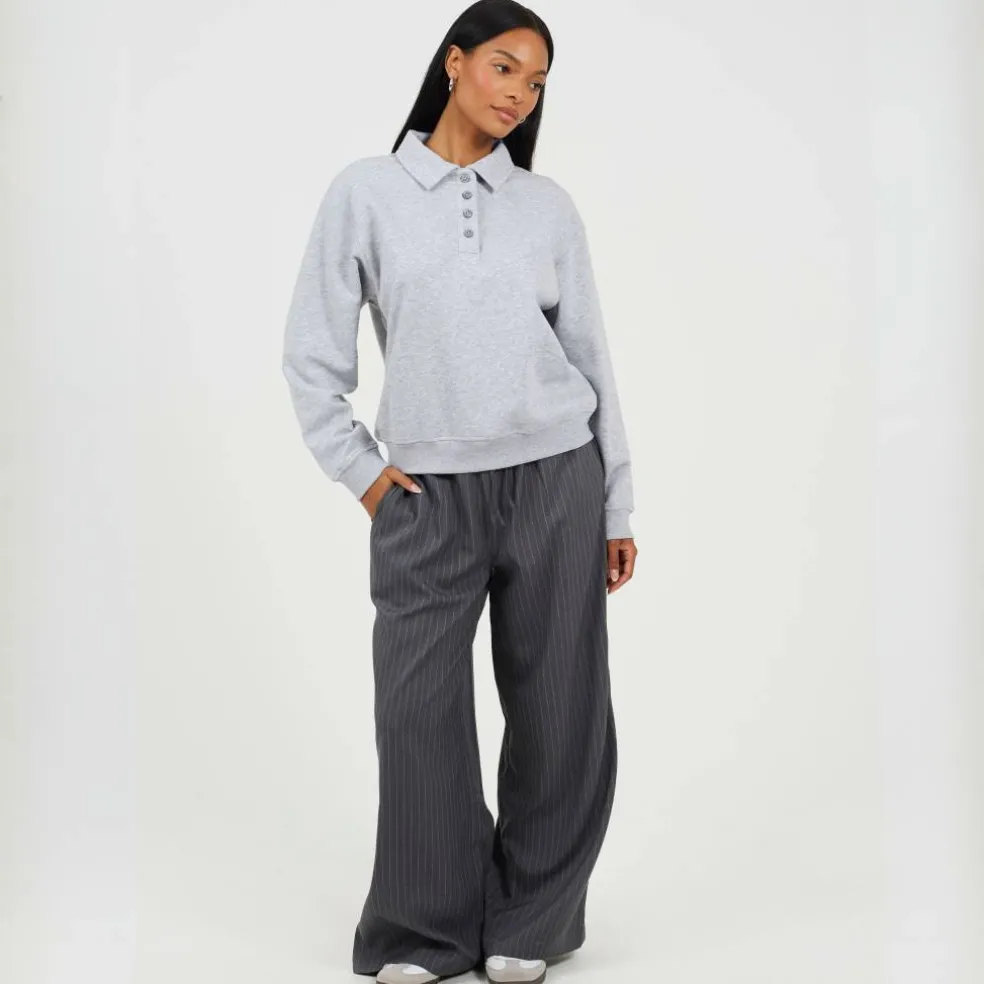 BS Womens Quarter Button Down Sweatshirt with Collar