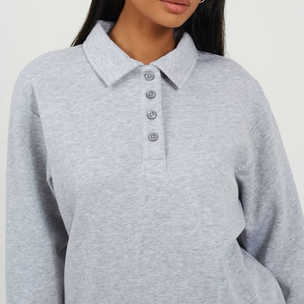 BS Womens Quarter Button Down Sweatshirt with Collar