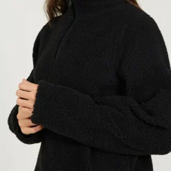 BS Womens Quarter Zip Neck Fleece Sweatshirt with Adjustable Hem