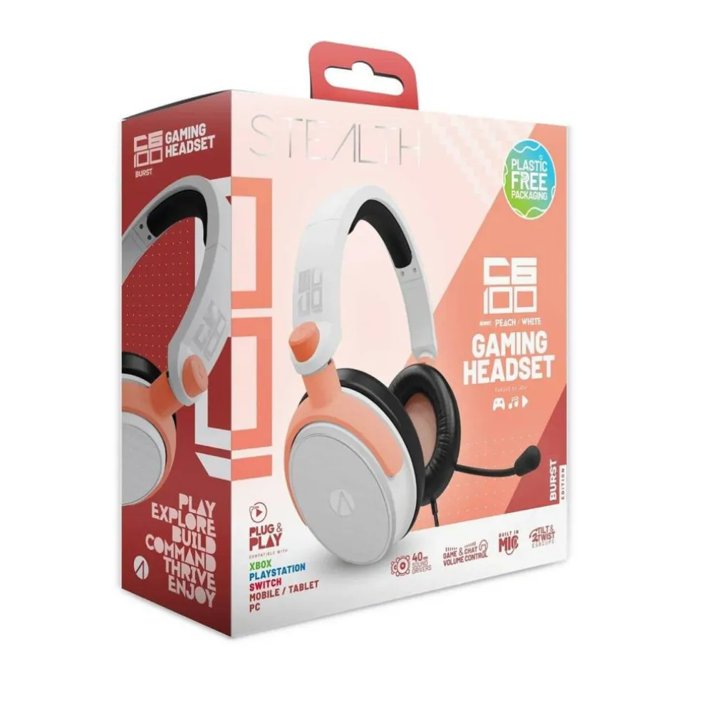 C6-100 Burst Gaming Headset PS4 PS5 XBOX Switch & PC - Peach & White