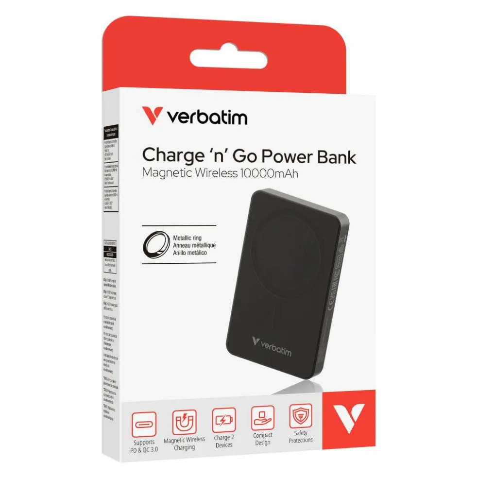 Charge n Go Power Bank 10000mAh Magnetic Wireless Charging - Black