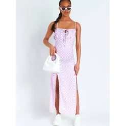 Checkerboard Print Maxi Dress